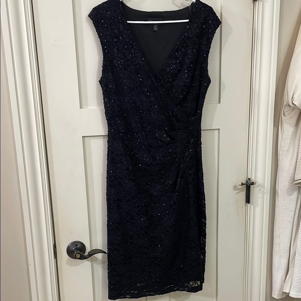 Connected Apparel Black Sheath Midi Dress V-Neck Sleeveless
